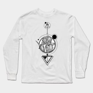 Iris flower, graphic drawing, sketch with geometric details Long Sleeve T-Shirt